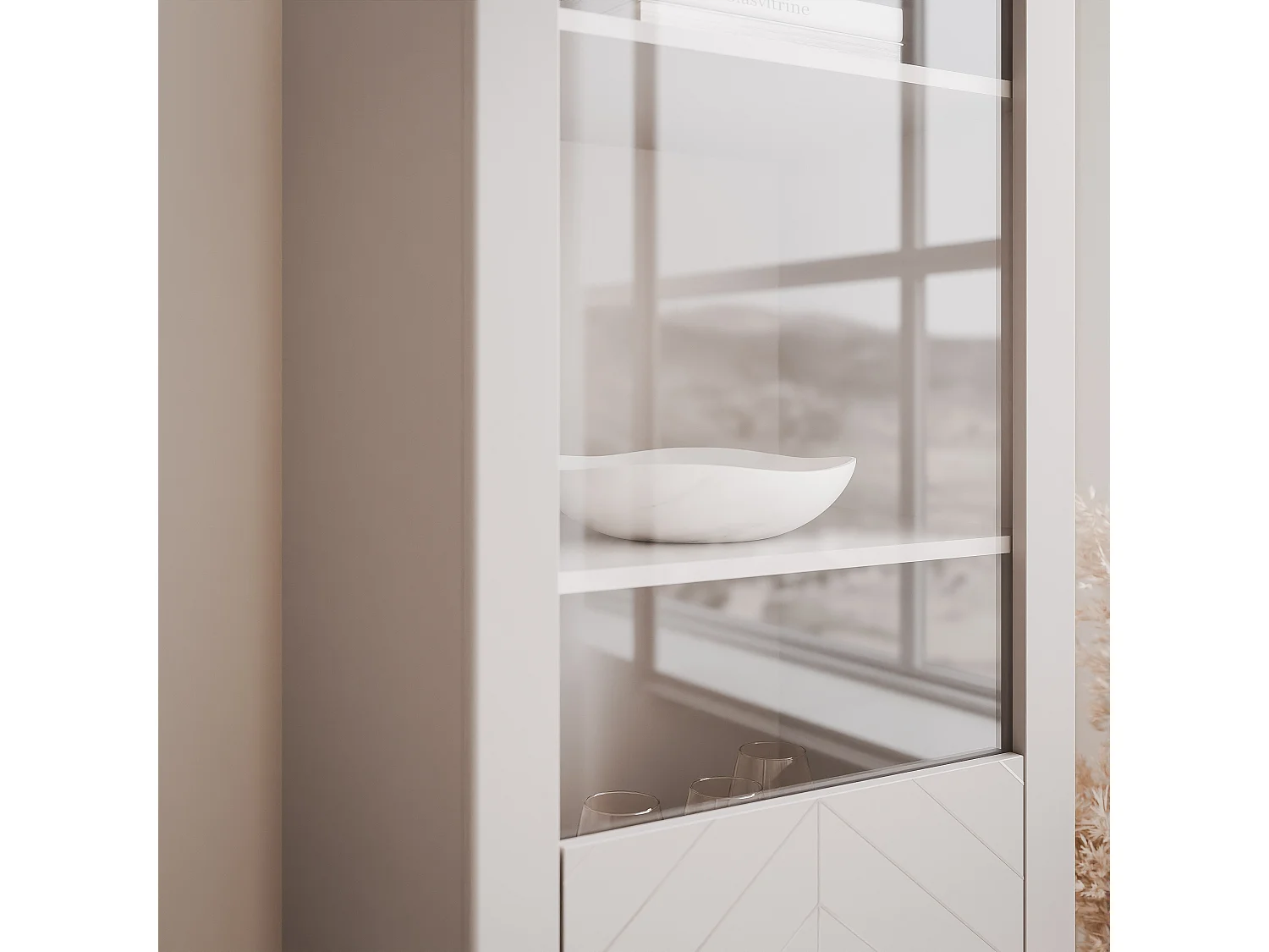 Vitrine moderne à chevrons avec 1 porte - Cachemire - LORIEN