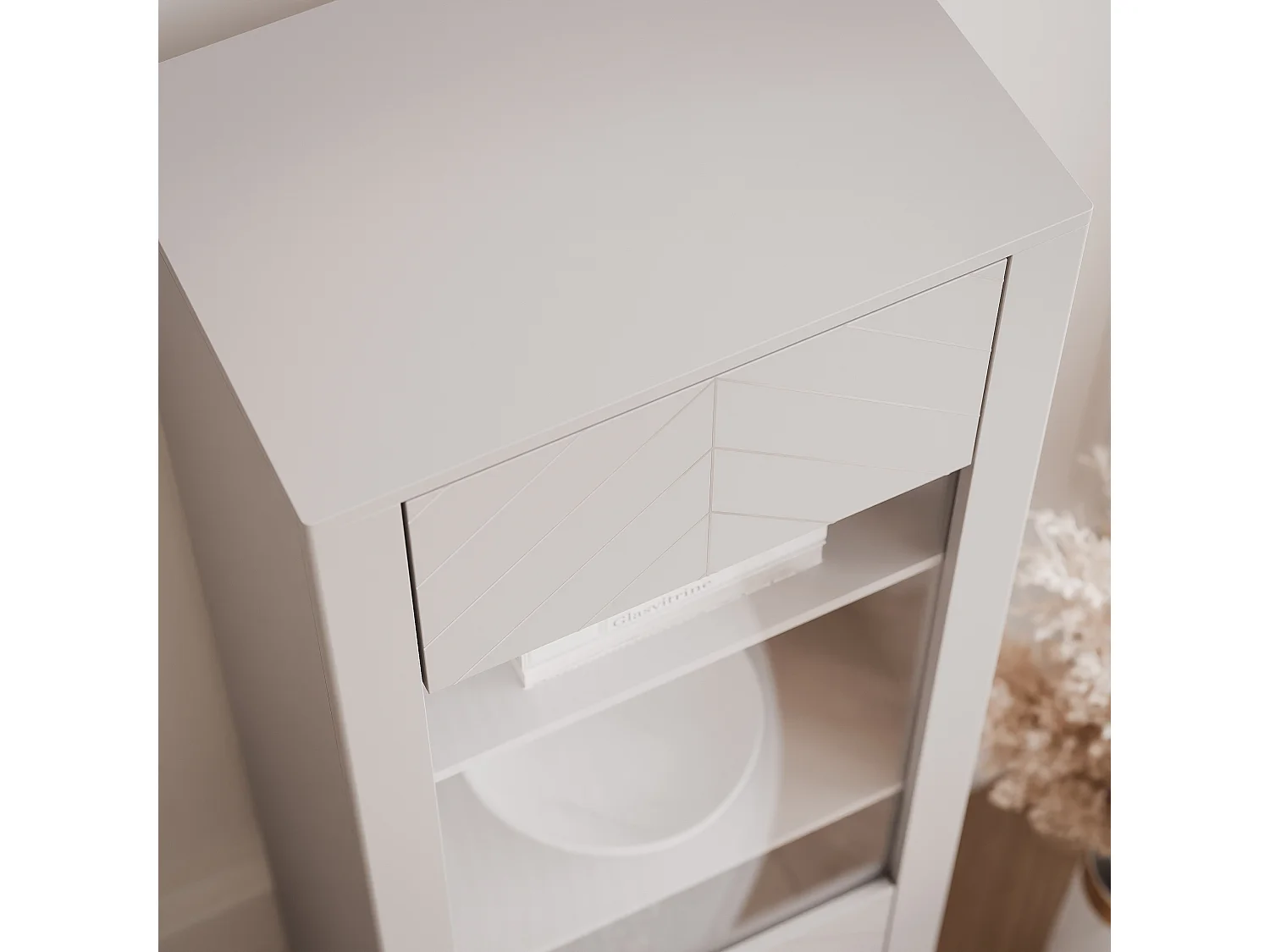 Vitrine moderne à chevrons avec 1 porte - Cachemire - LORIEN