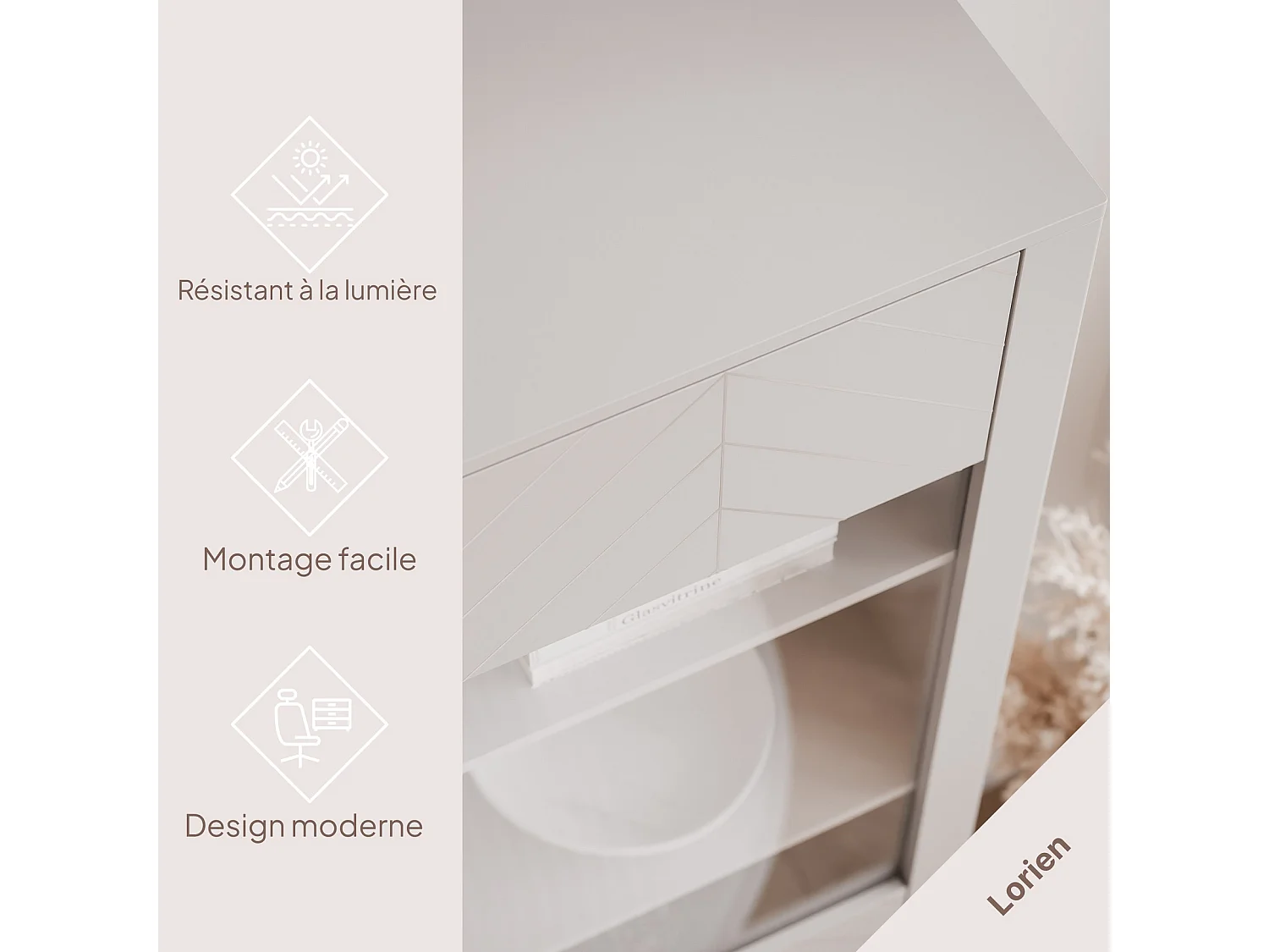 Vitrine moderne à chevrons avec 1 porte - Cachemire - LORIEN