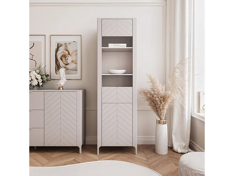Vitrine moderne à chevrons avec 1 porte - Cachemire - LORIEN
