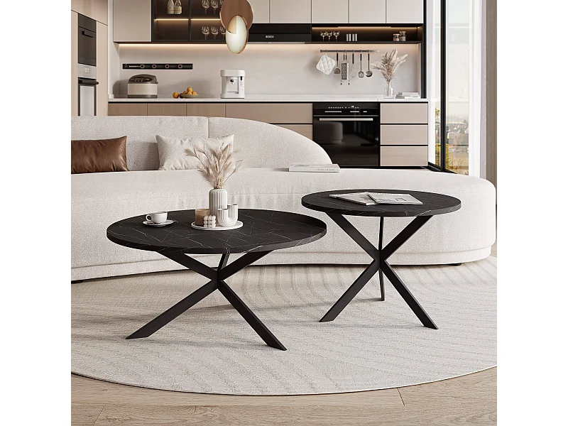 Tables basses gigognes LIBERO - noir et métal noir