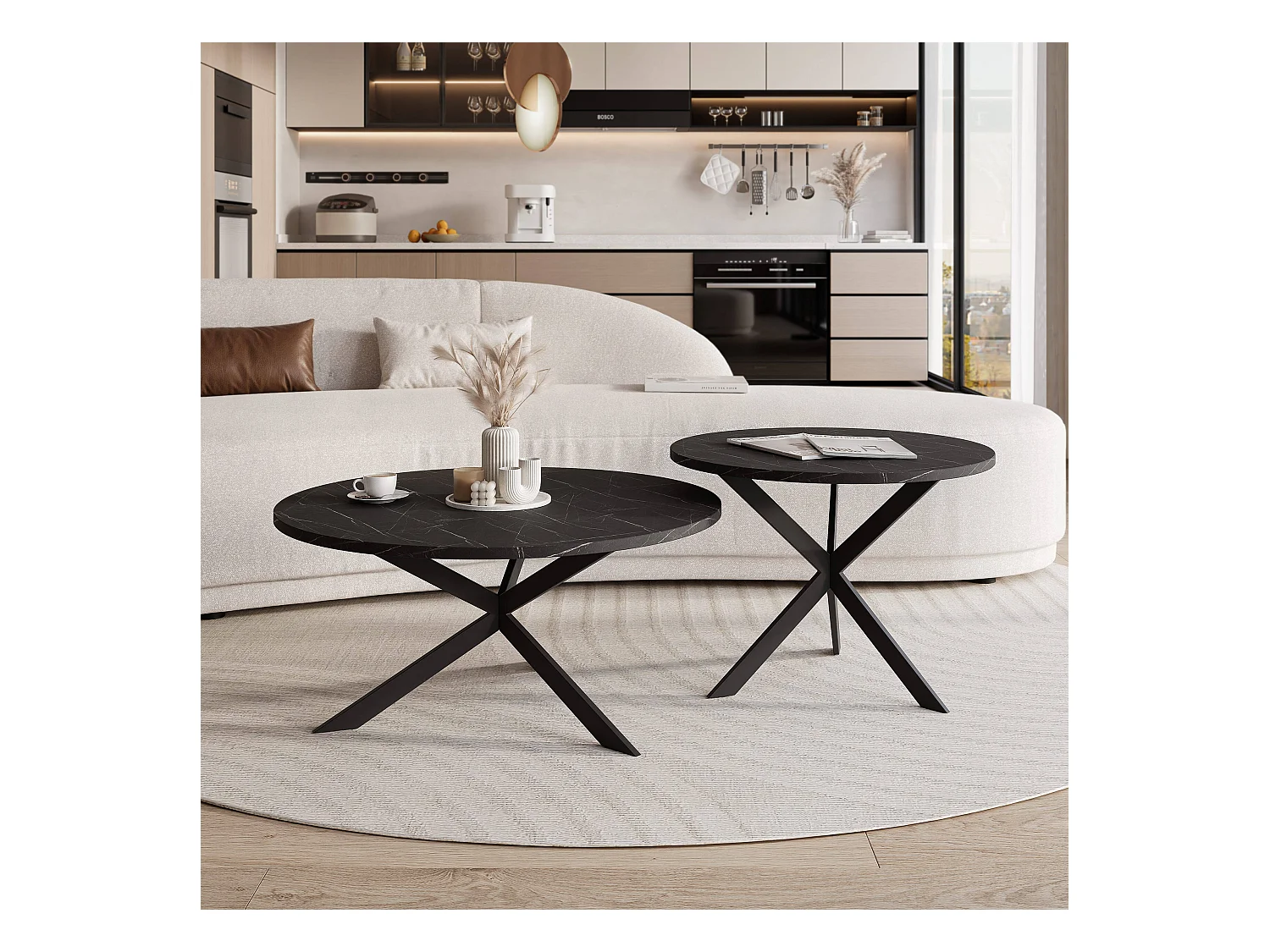 Tables basses gigognes LIBERO - noir et métal noir