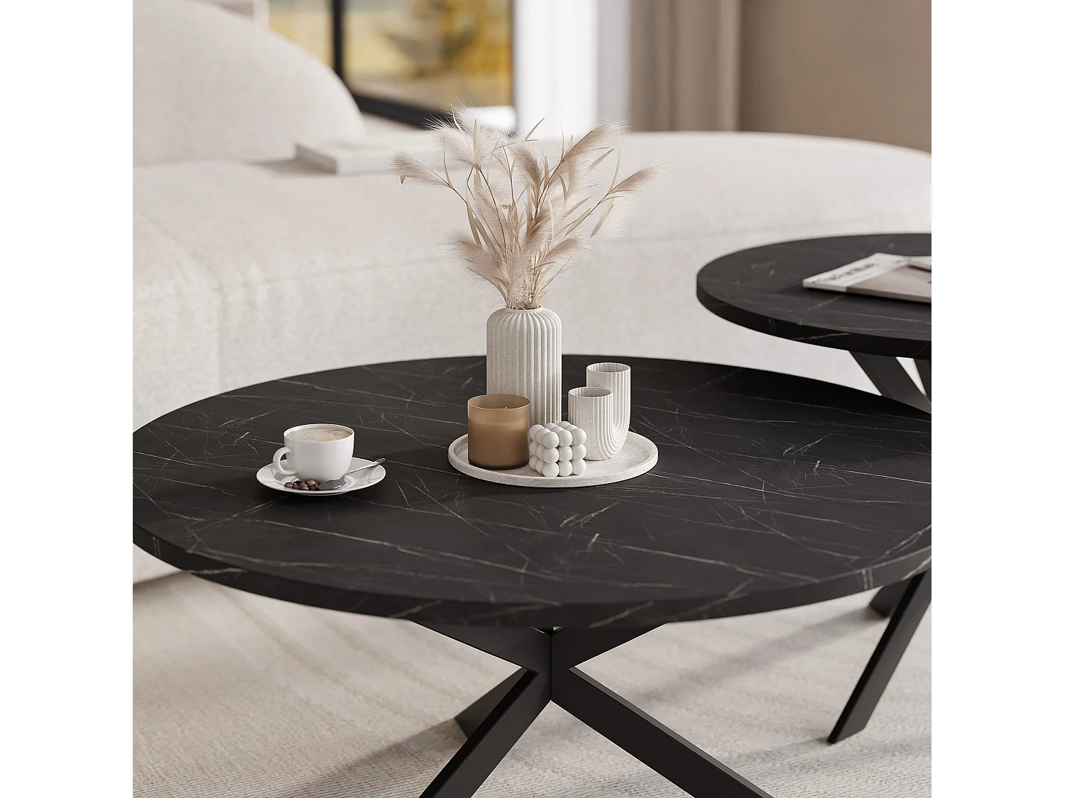 Tables basses gigognes LIBERO - noir et métal noir