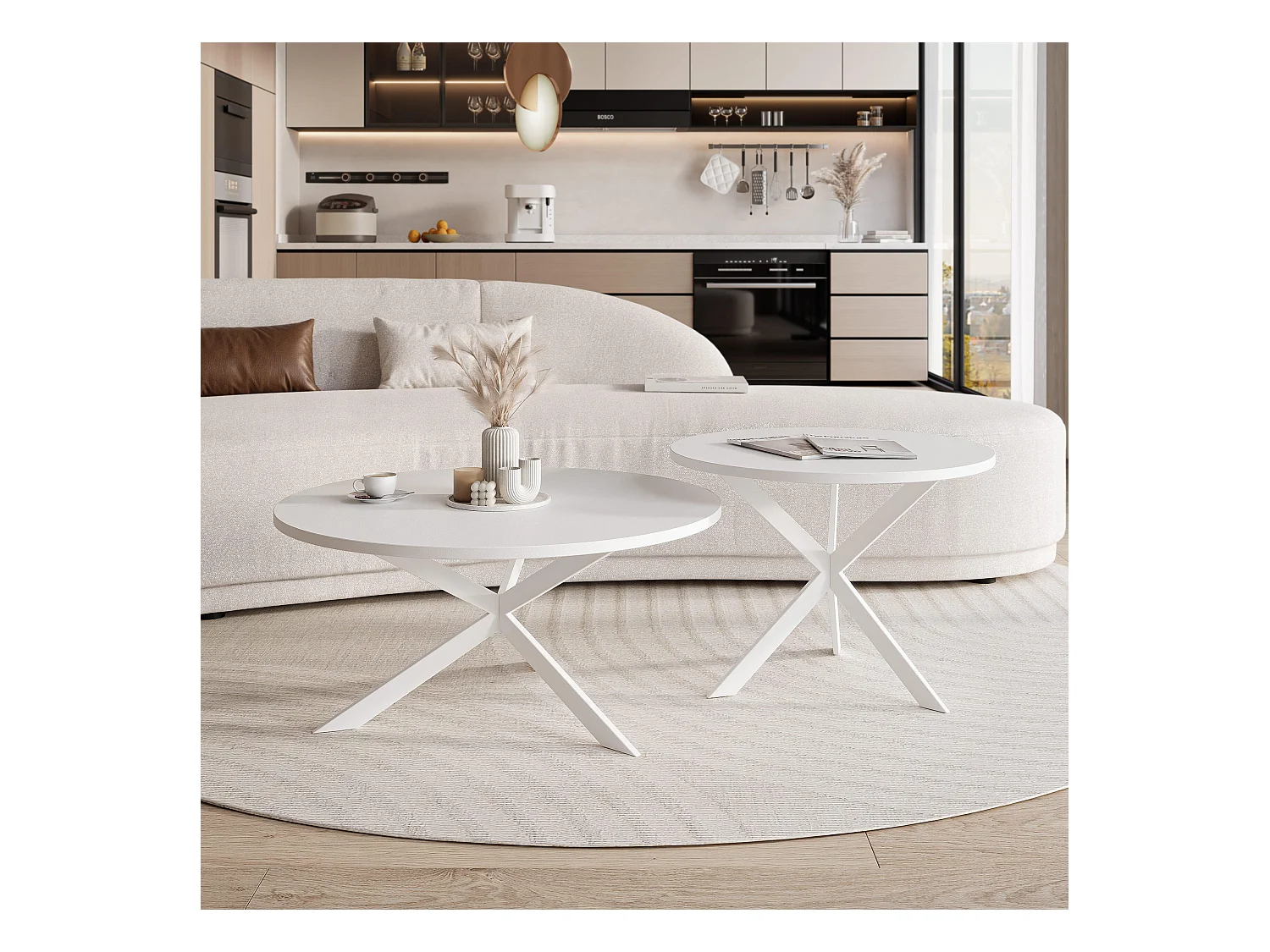 Tables basses gigognes LIBERO - blanc et métal blanc