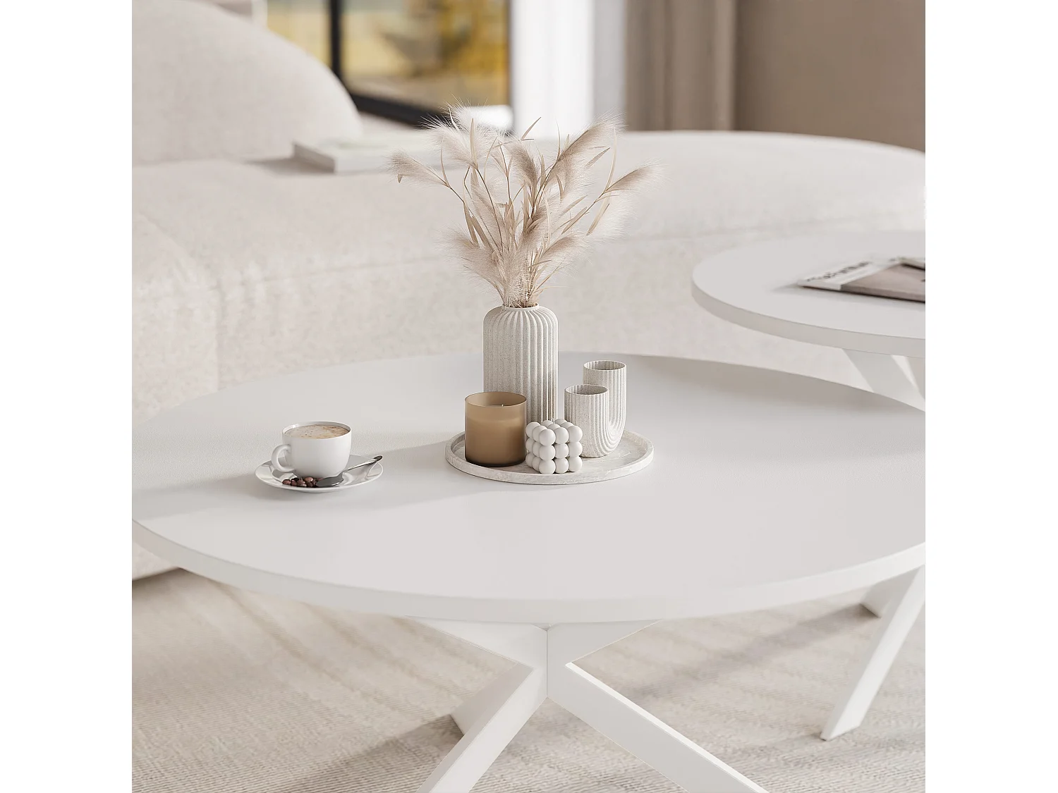 Tables basses gigognes LIBERO - blanc et métal blanc