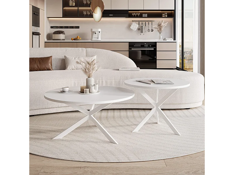 Tables basses gigognes LIBERO - blanc et métal blanc