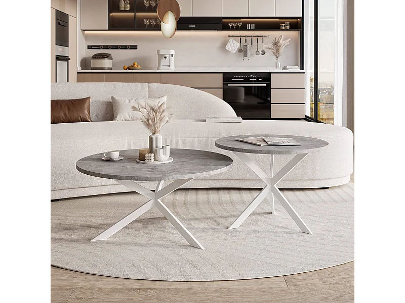 Tables basses gigognes LIBERO - gris et métal blanc