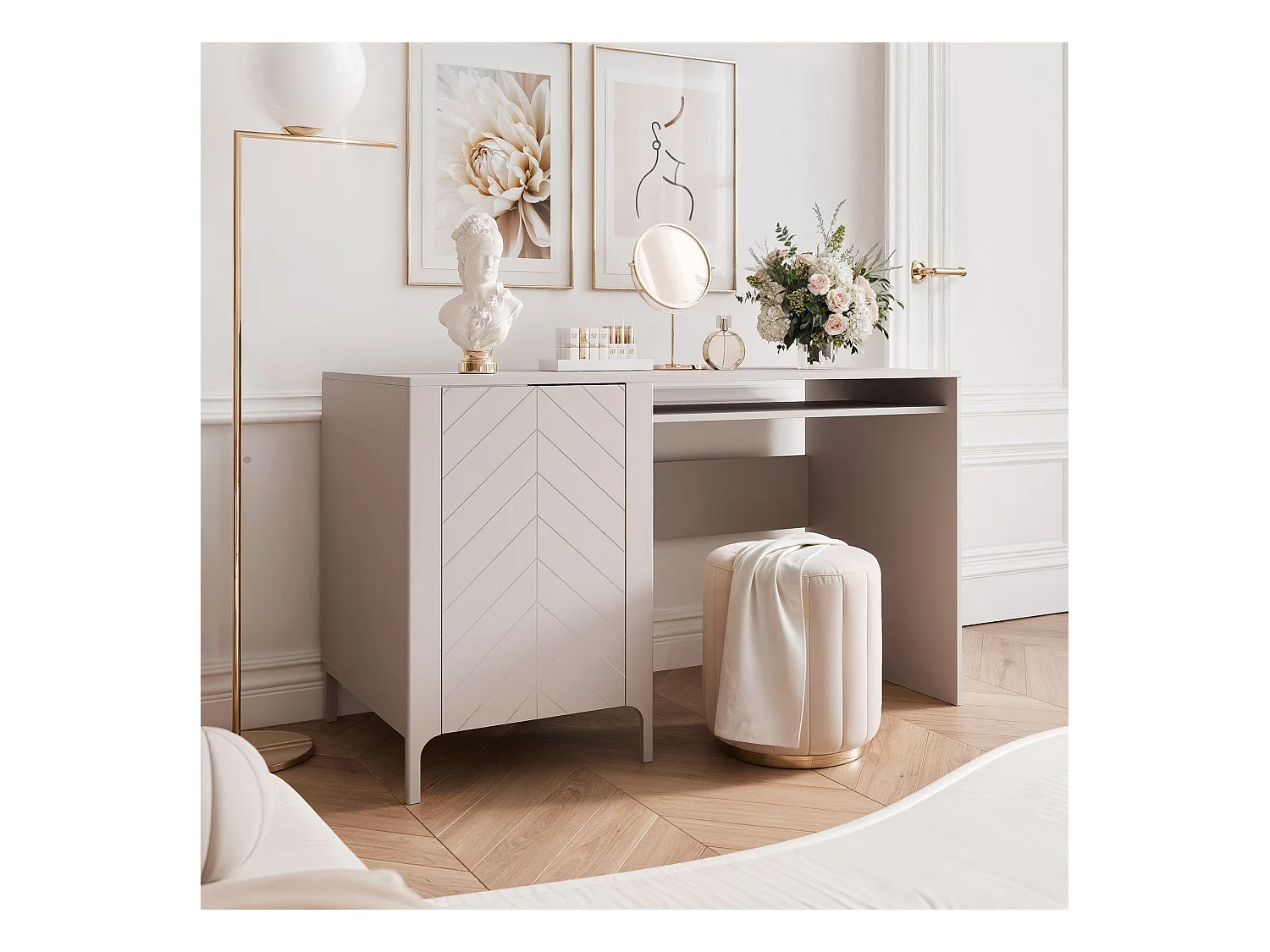 Bureau avec rangements crème