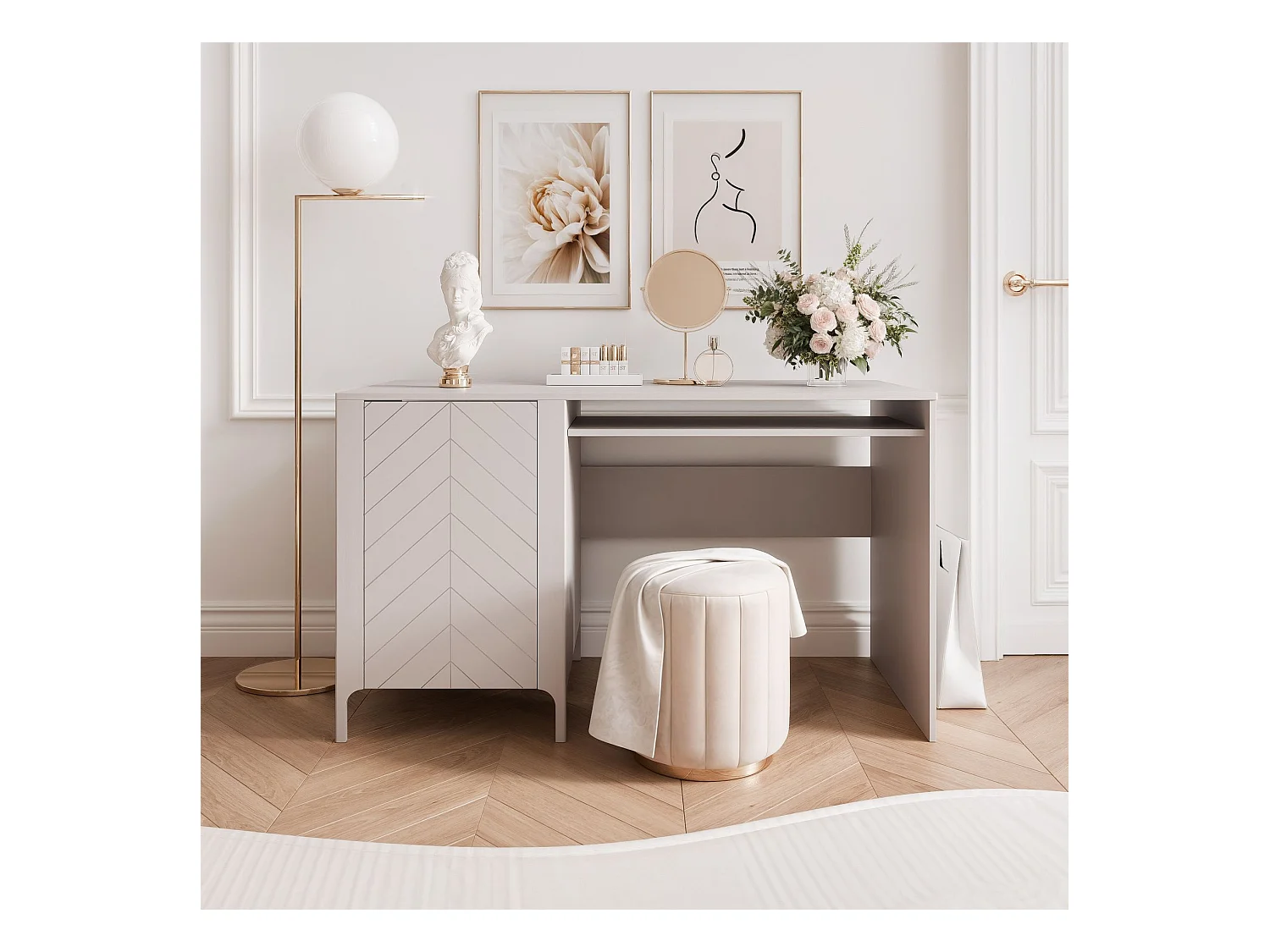 Bureau avec rangements crème
