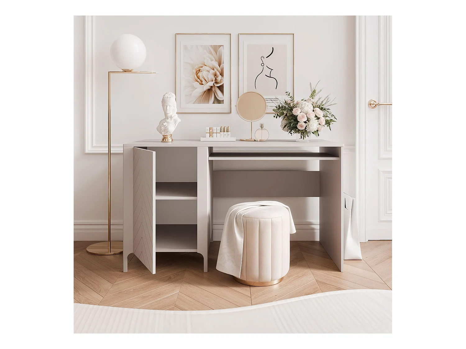 Bureau avec rangements crème