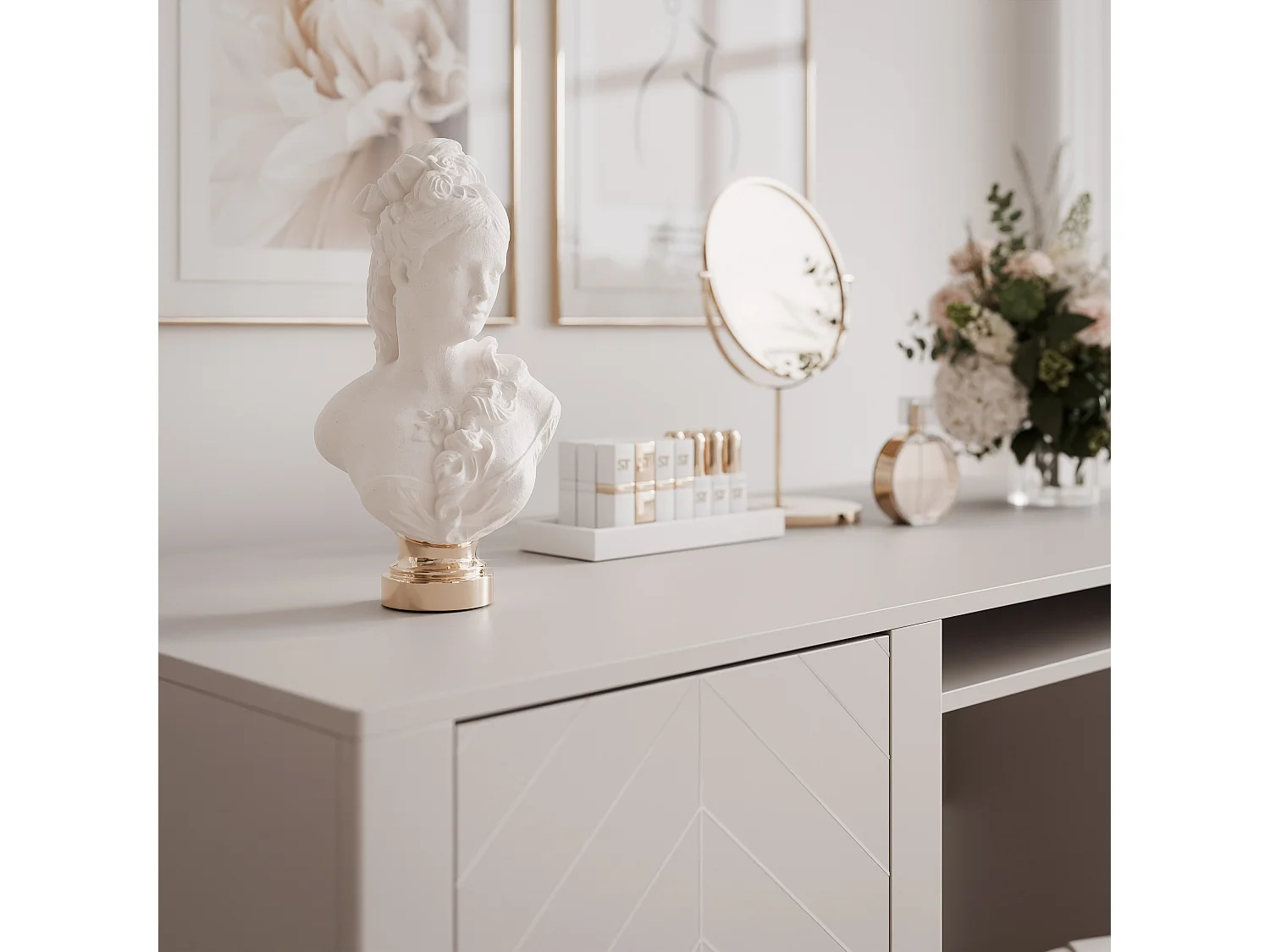 Bureau avec rangements crème