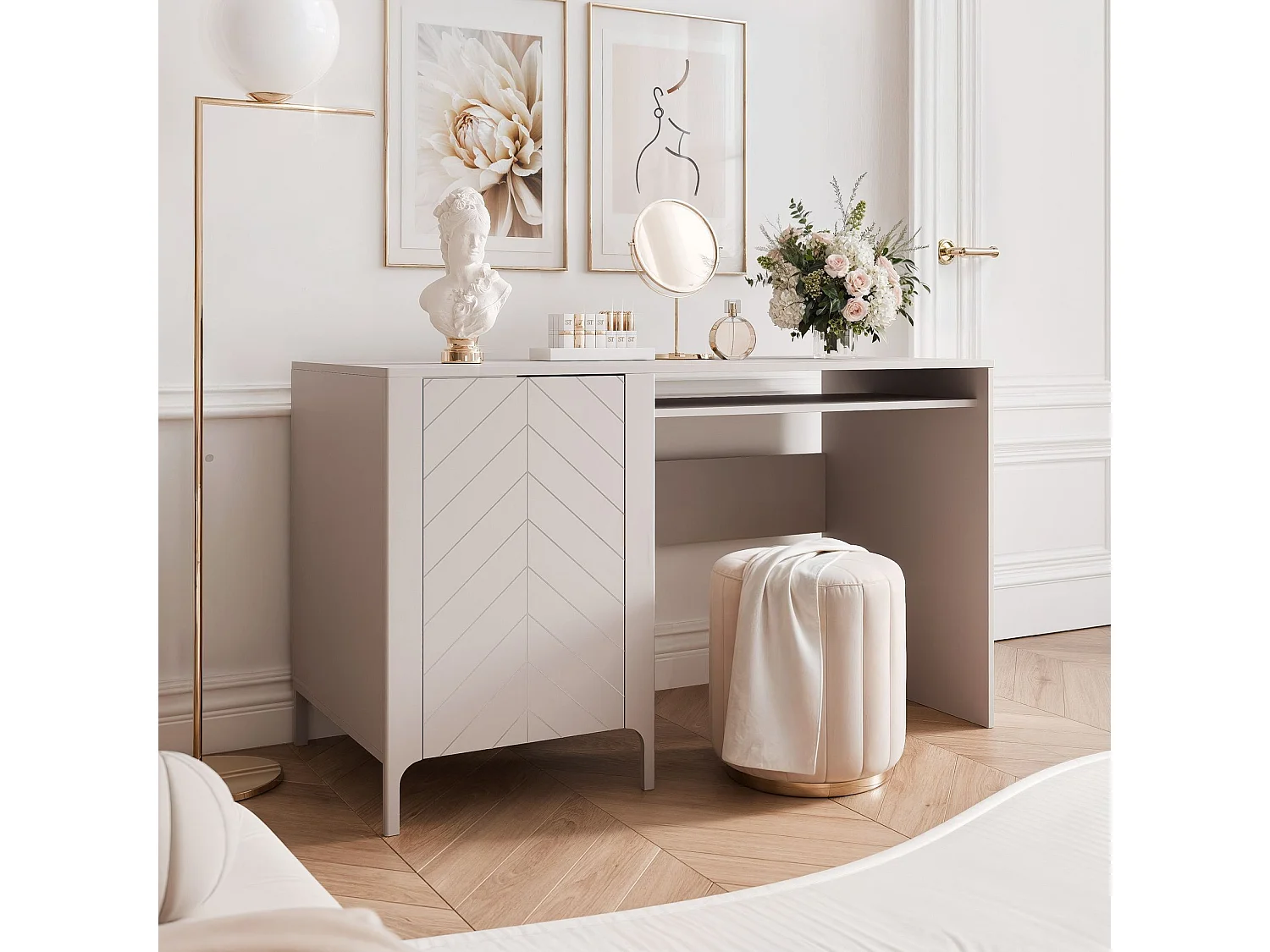Bureau avec rangements crème