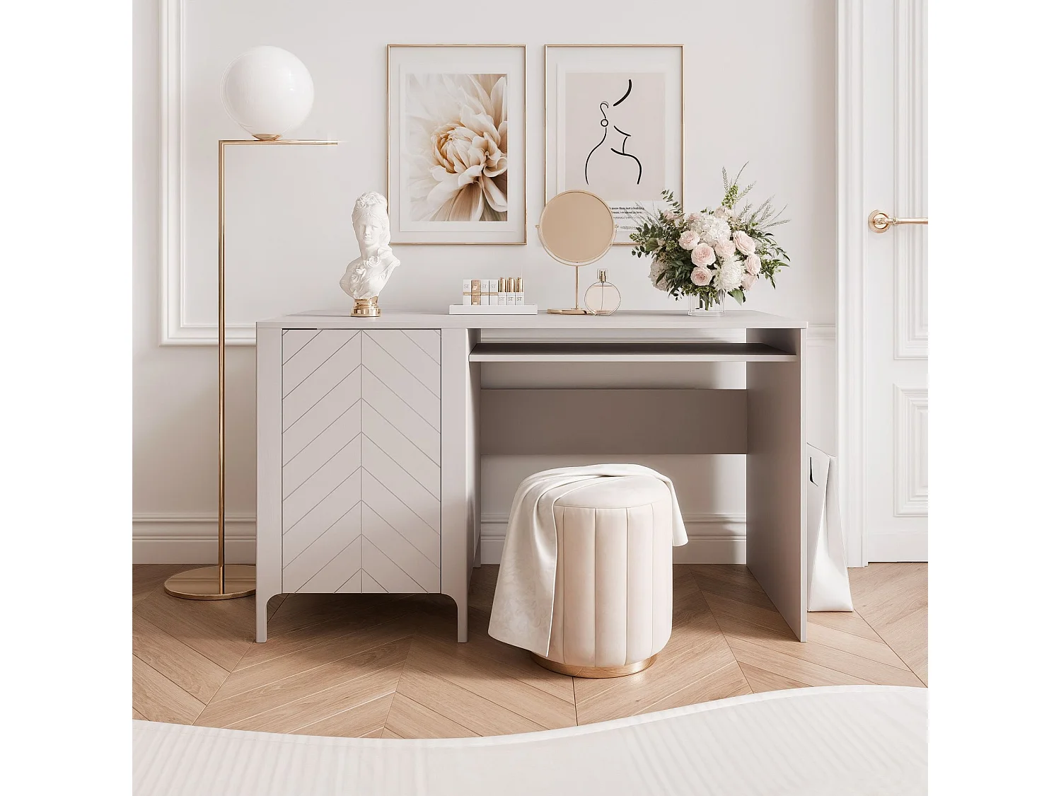 Bureau avec rangements crème