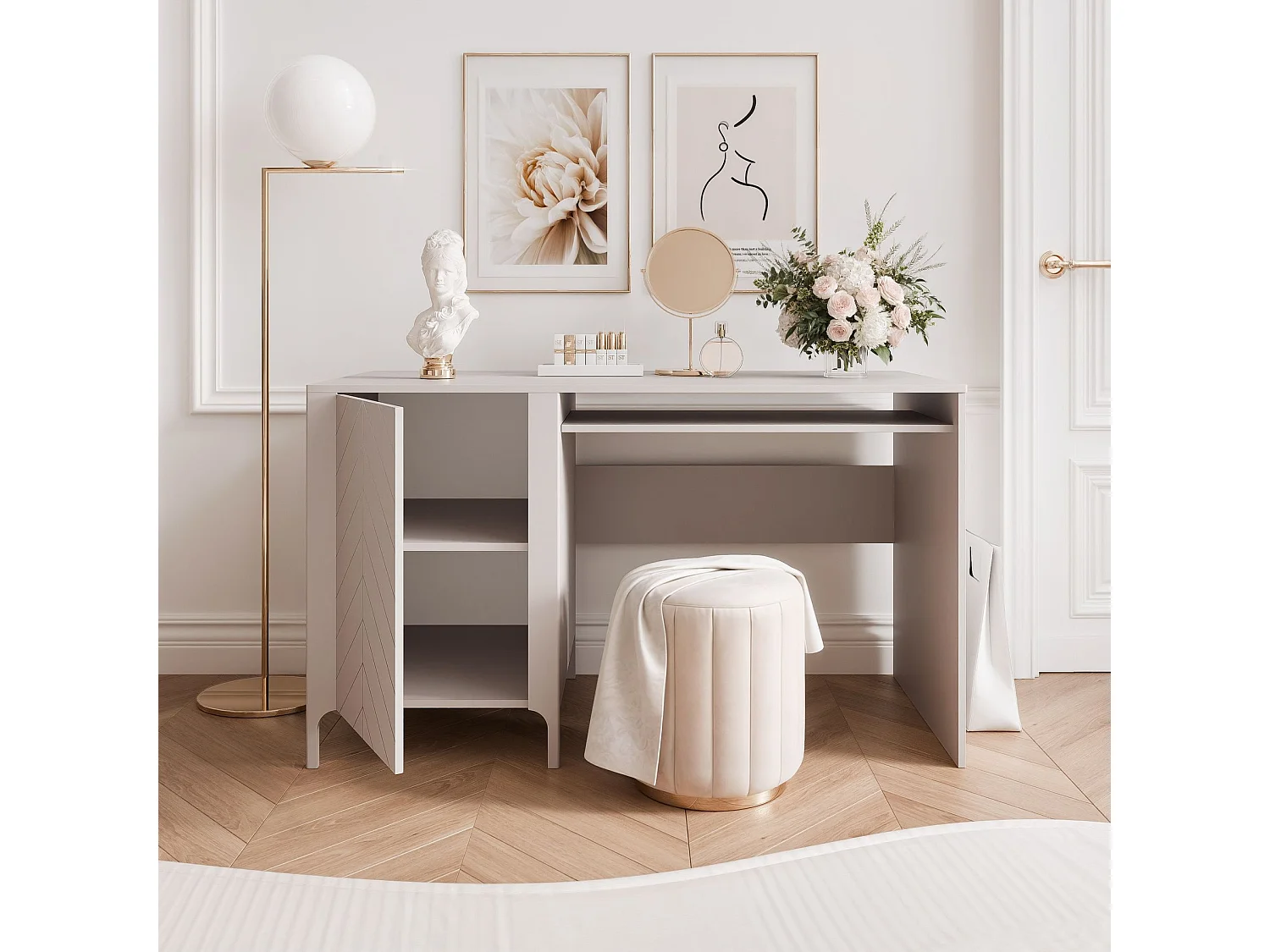 Bureau avec rangements crème