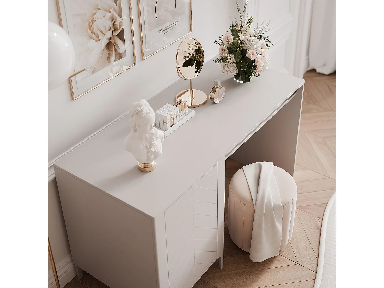 Bureau avec rangements crème