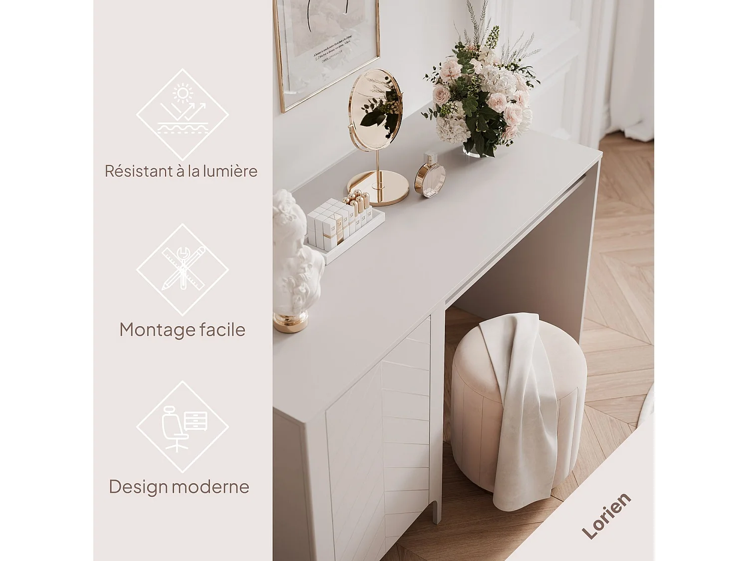 Bureau avec rangements crème