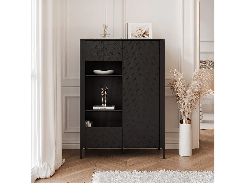 Vitrine moderne à chevrons avec 2 portes - Noir - LORIEN
