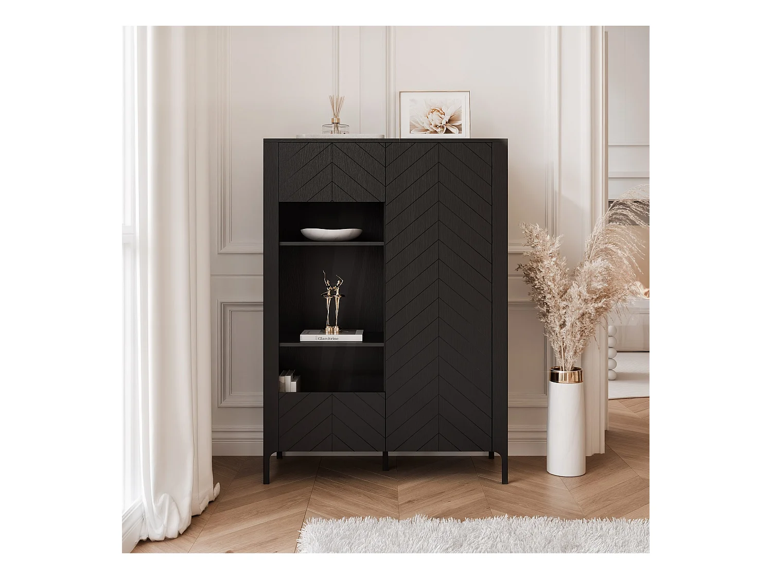 Vitrine moderne à chevrons avec 2 portes - Noir - LORIEN