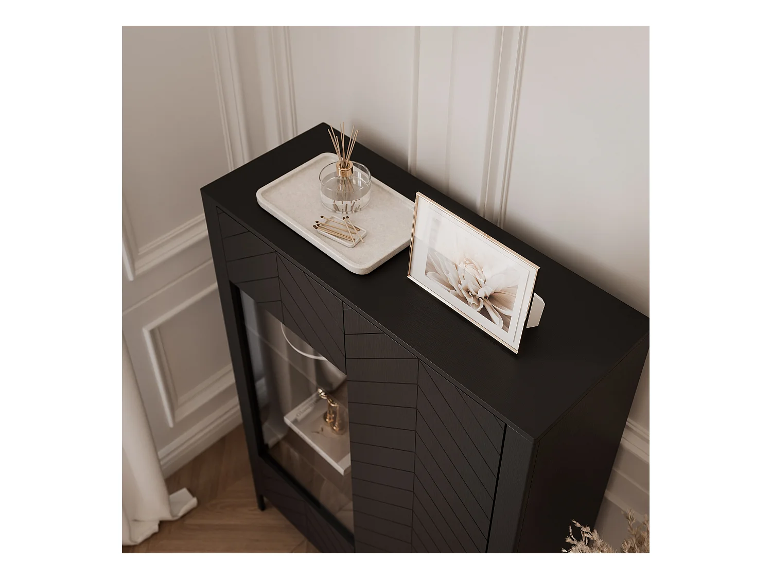 Vitrine moderne à chevrons avec 2 portes - Noir - LORIEN