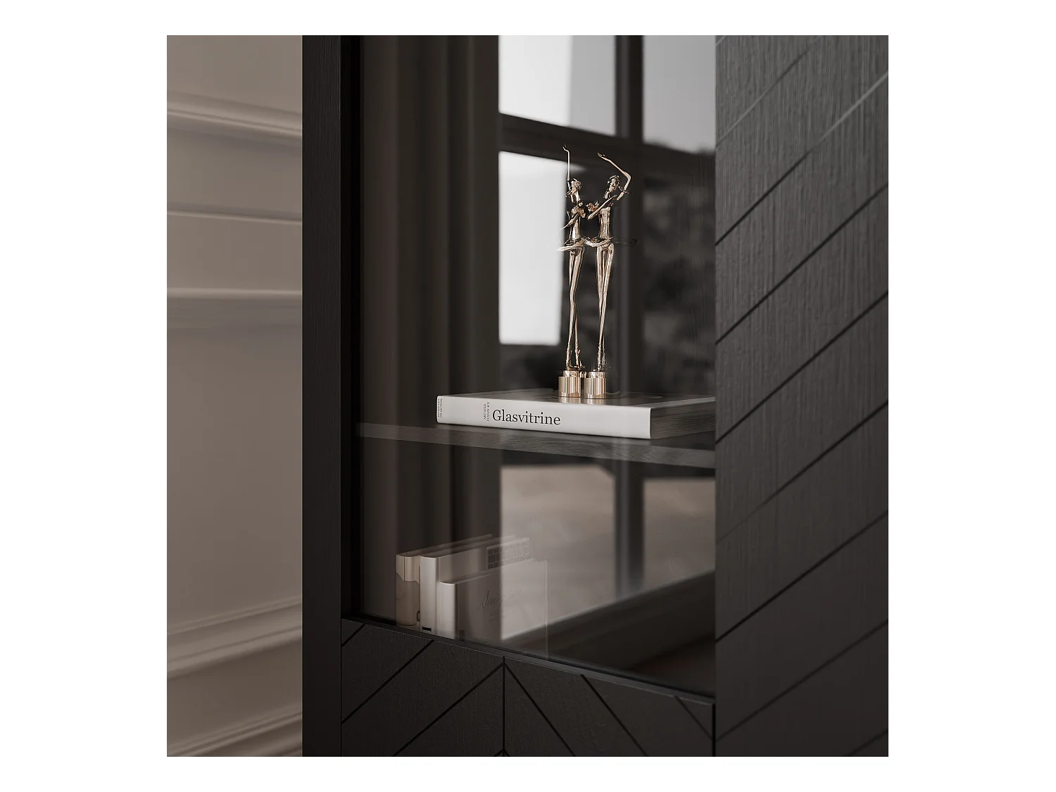 Vitrine moderne à chevrons avec 2 portes - Noir - LORIEN