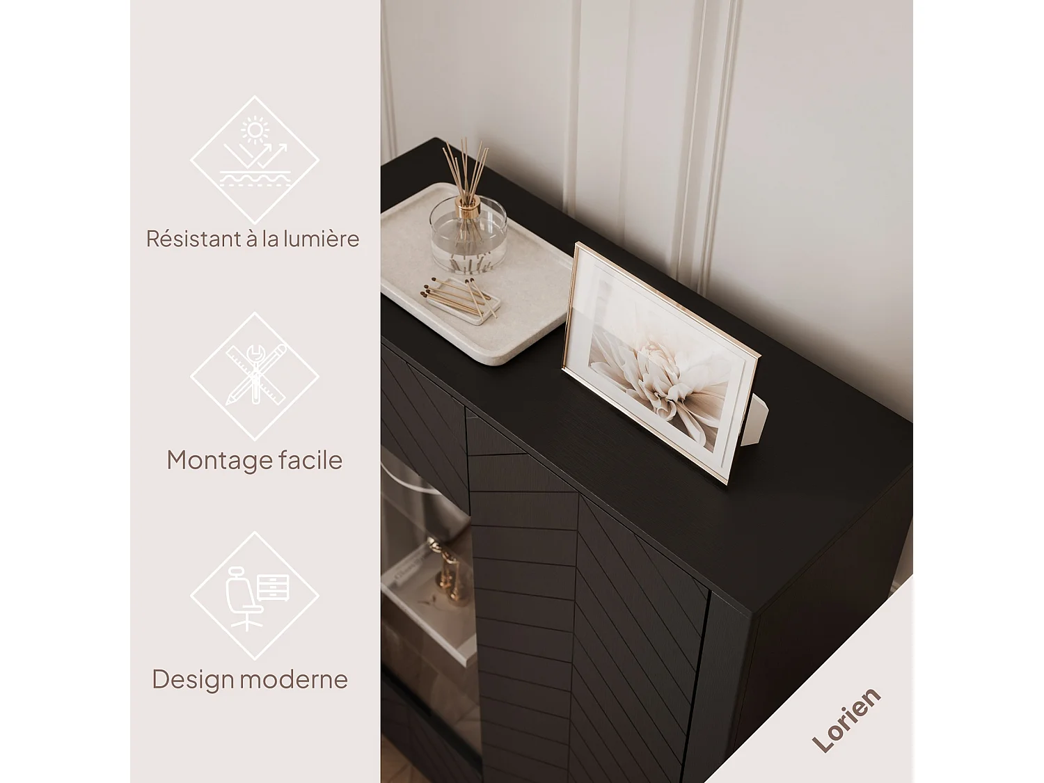 Vitrine moderne à chevrons avec 2 portes - Noir - LORIEN