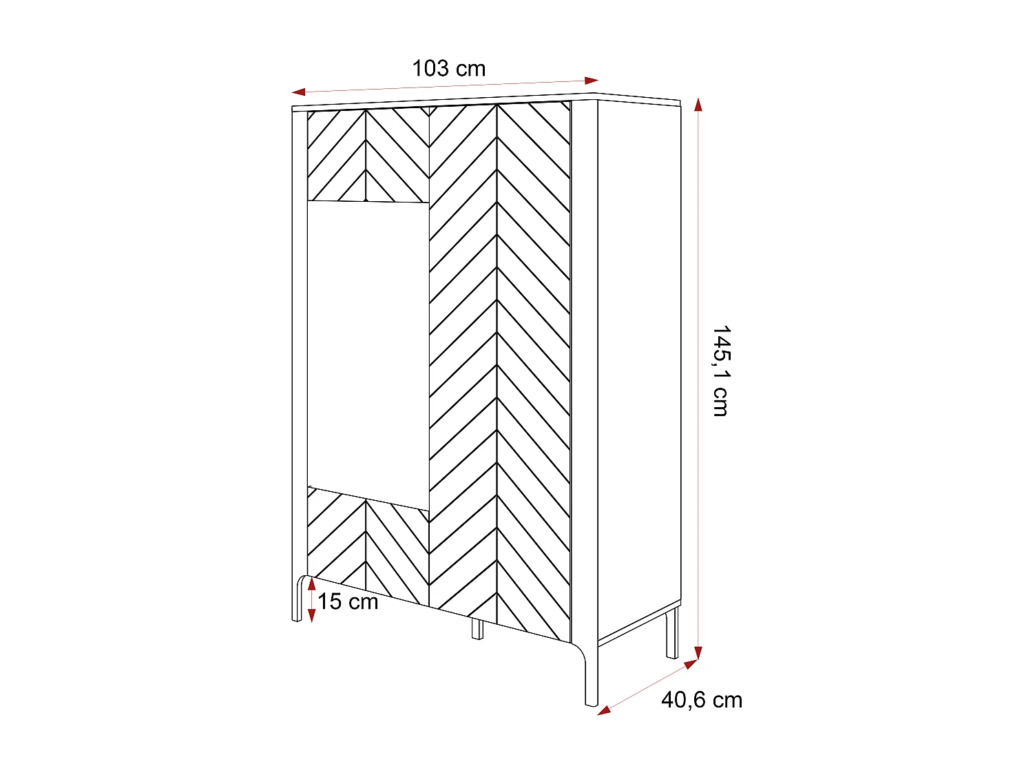 Vitrine moderne à chevrons avec 2 portes - Noir - LORIEN