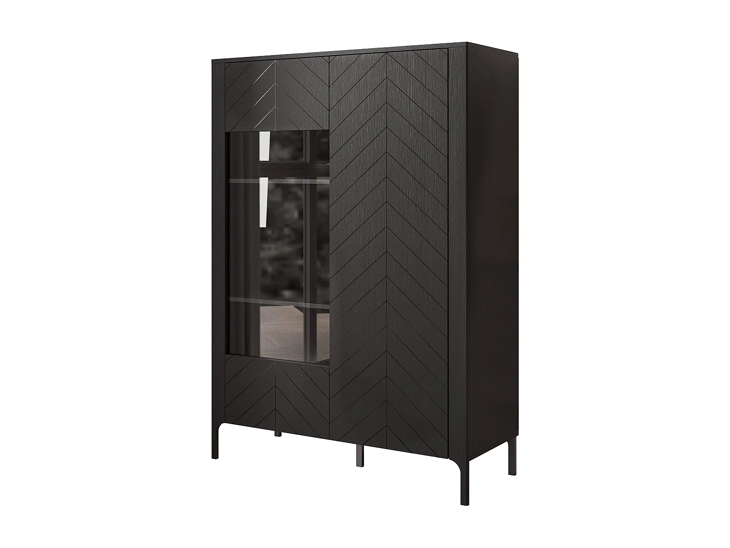 Vitrine moderne à chevrons avec 2 portes - Noir - LORIEN