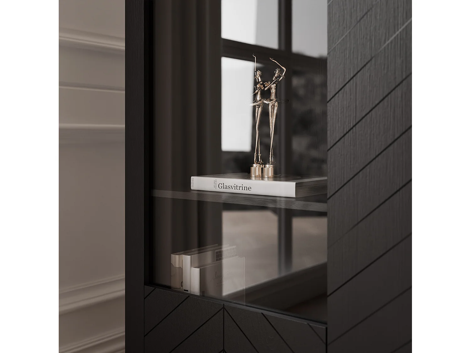 Vitrine moderne à chevrons avec 2 portes - Noir - LORIEN