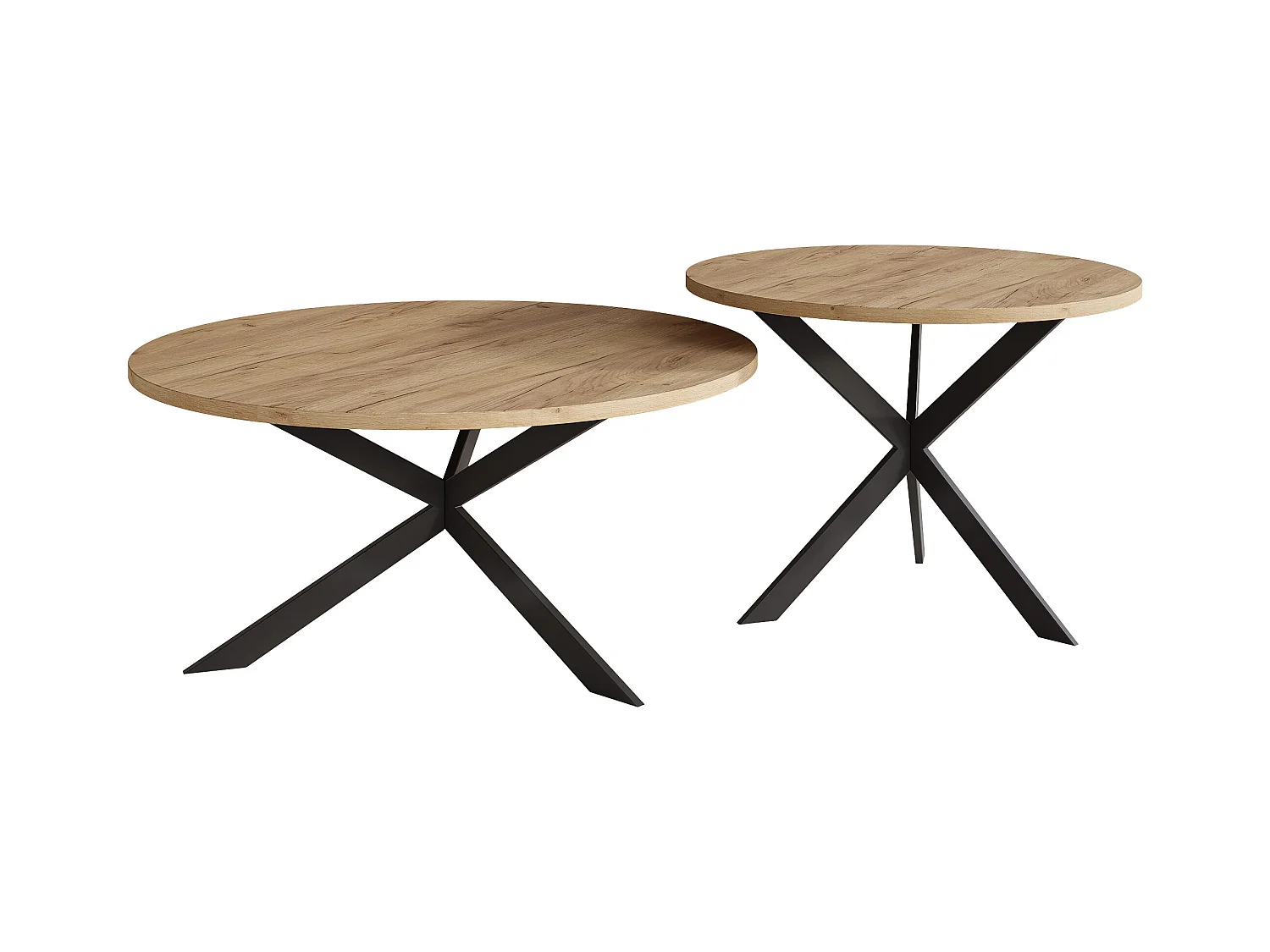 Tables basses gigognes LIBERO - chêne Kraft et métal noir