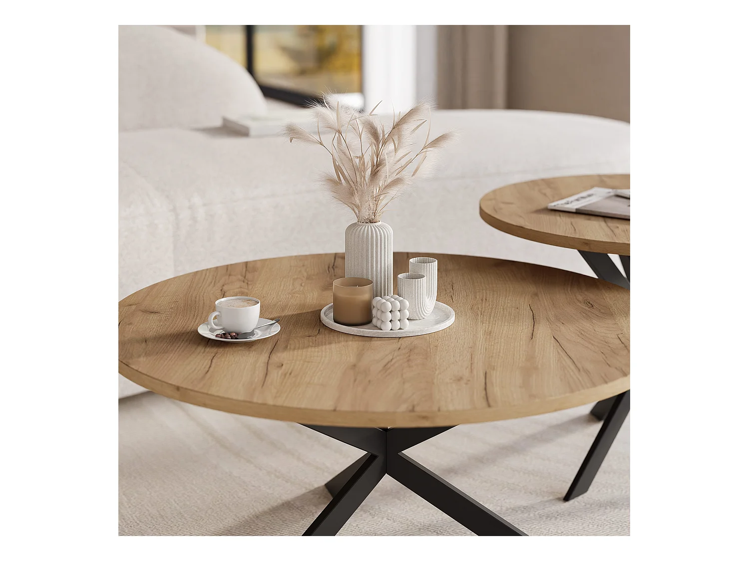 Tables basses gigognes LIBERO - chêne Kraft et métal noir