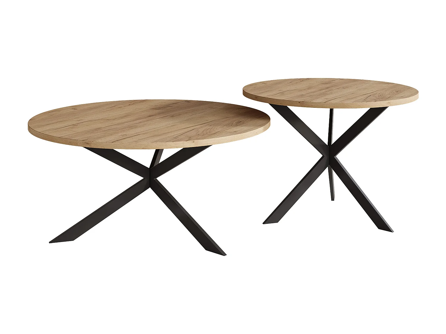 Tables basses gigognes LIBERO - chêne Kraft et métal noir