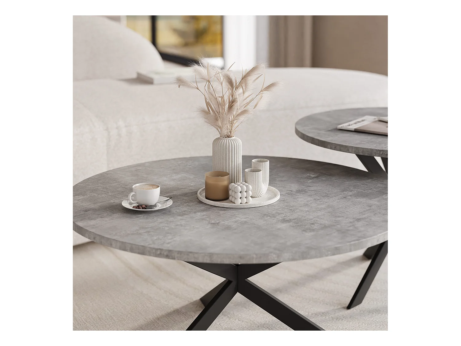 Tables basses gigognes LIBERO - gris et métal noir