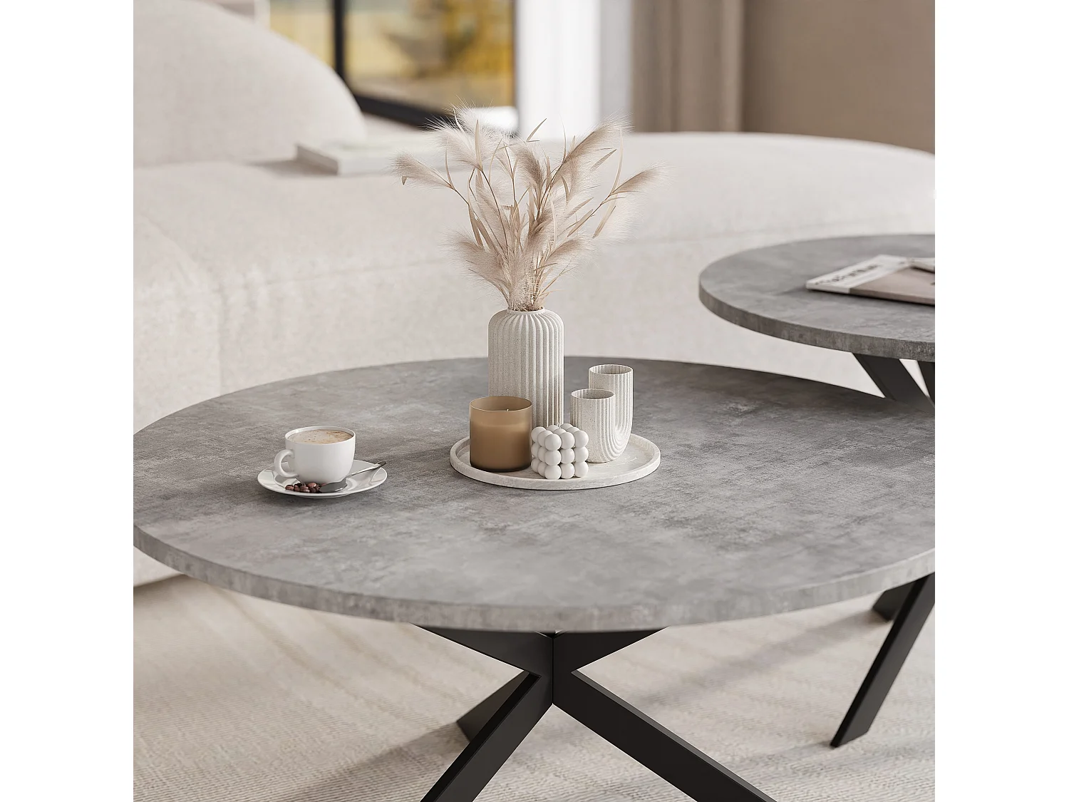 Tables basses gigognes LIBERO - gris et métal noir