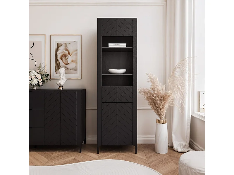 Vitrine moderne à chevrons avec 1 porte - Noir - LORIEN