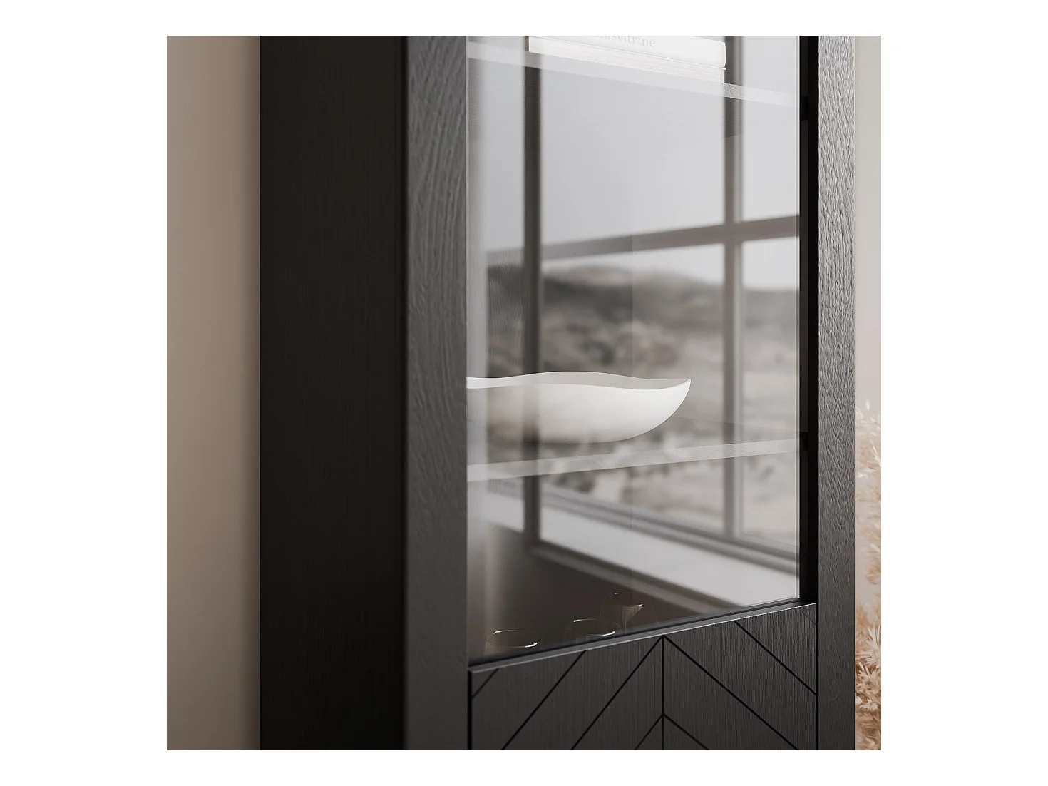 Vitrine moderne à chevrons avec 1 porte - Noir - LORIEN