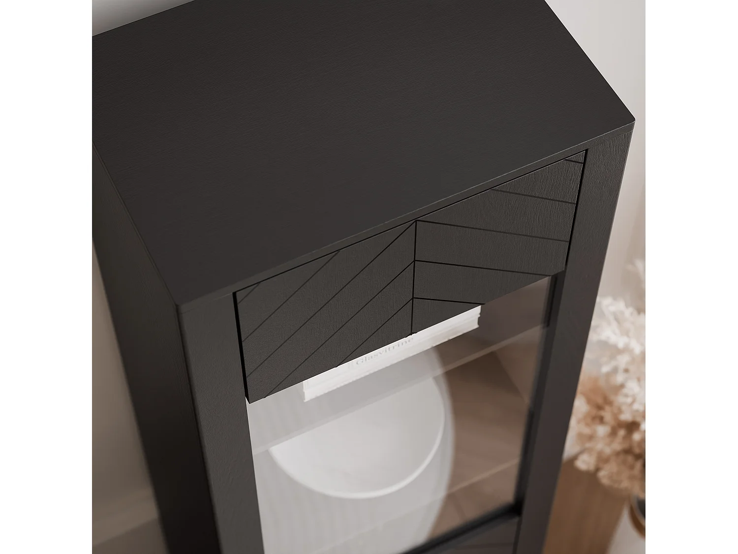 Vitrine moderne à chevrons avec 1 porte - Noir - LORIEN