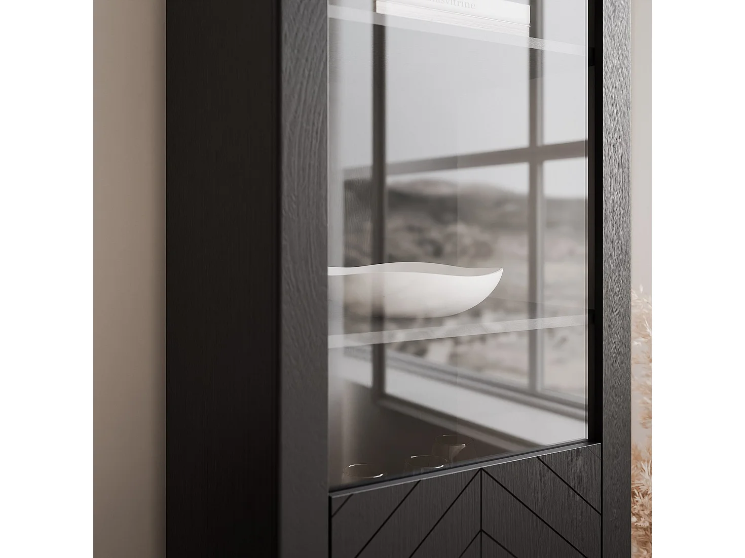 Vitrine moderne à chevrons avec 1 porte - Noir - LORIEN