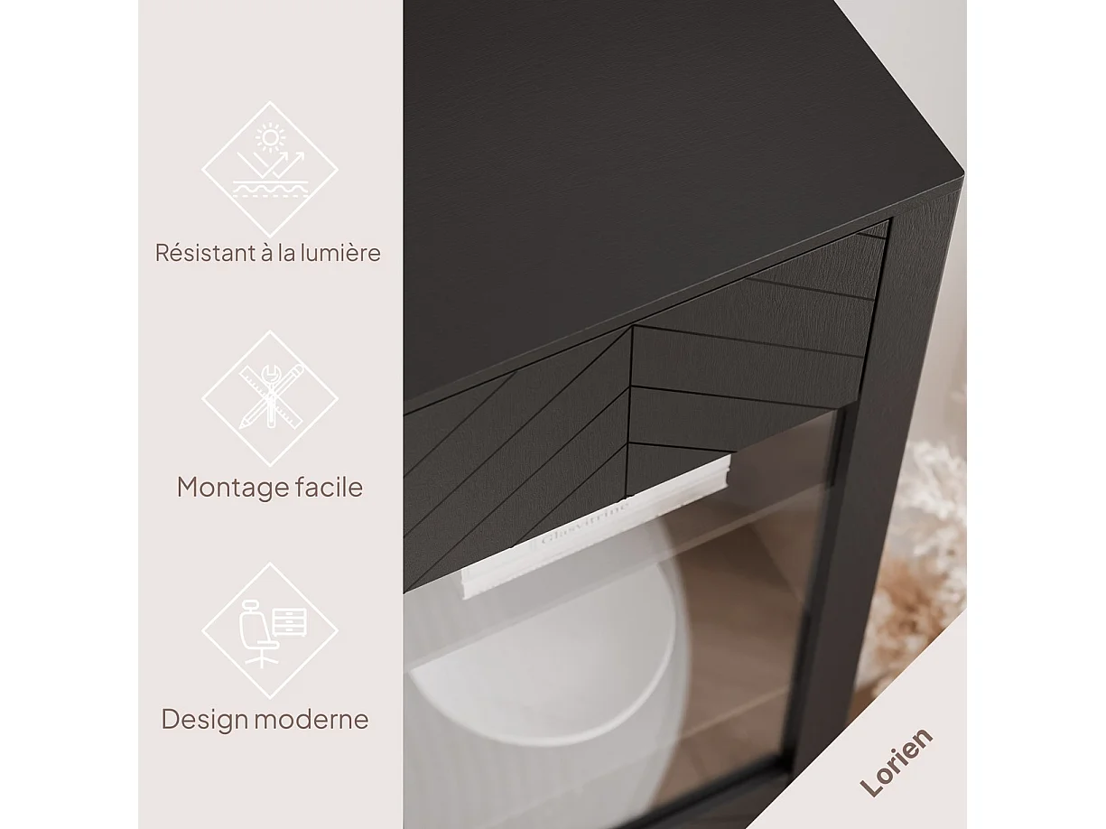 Vitrine moderne à chevrons avec 1 porte - Noir - LORIEN