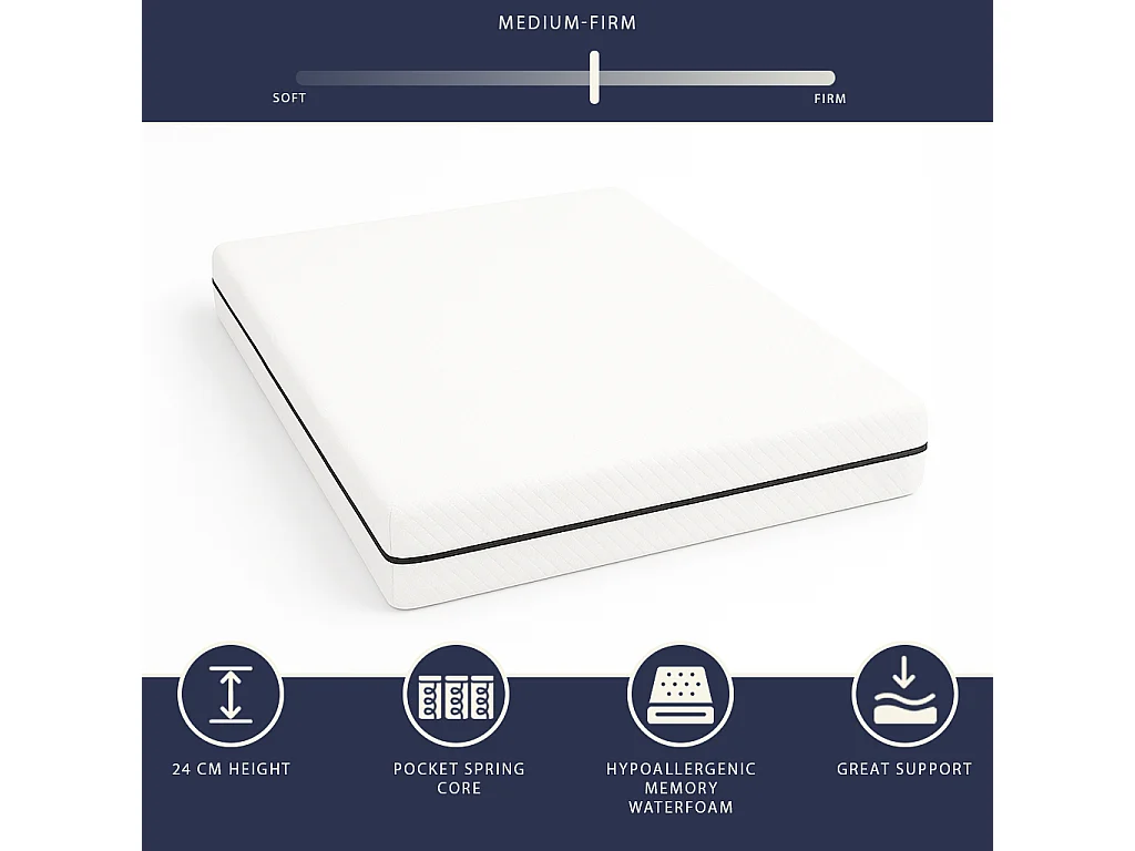 Fuze Pro | Matelas 140x190 cm | Ressorts + mousse | H. 24 cm | Orthopédique | Fabriqué en Italie