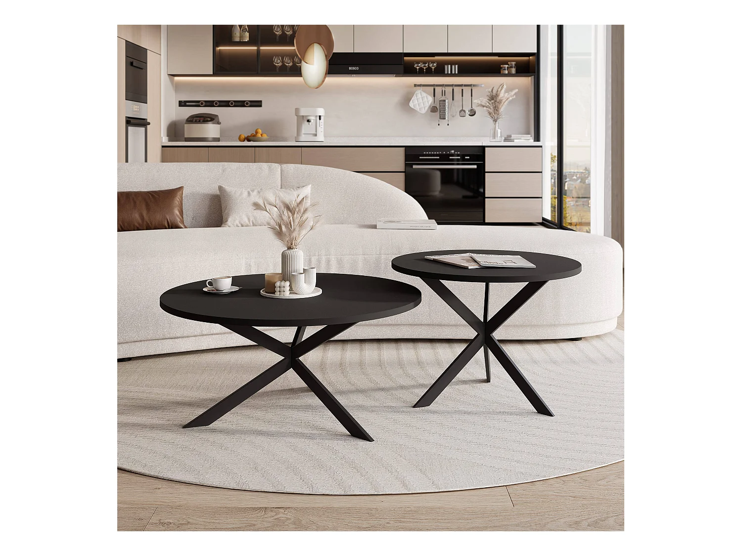 Tables basses gigognes LIBERO - noir et métal noir