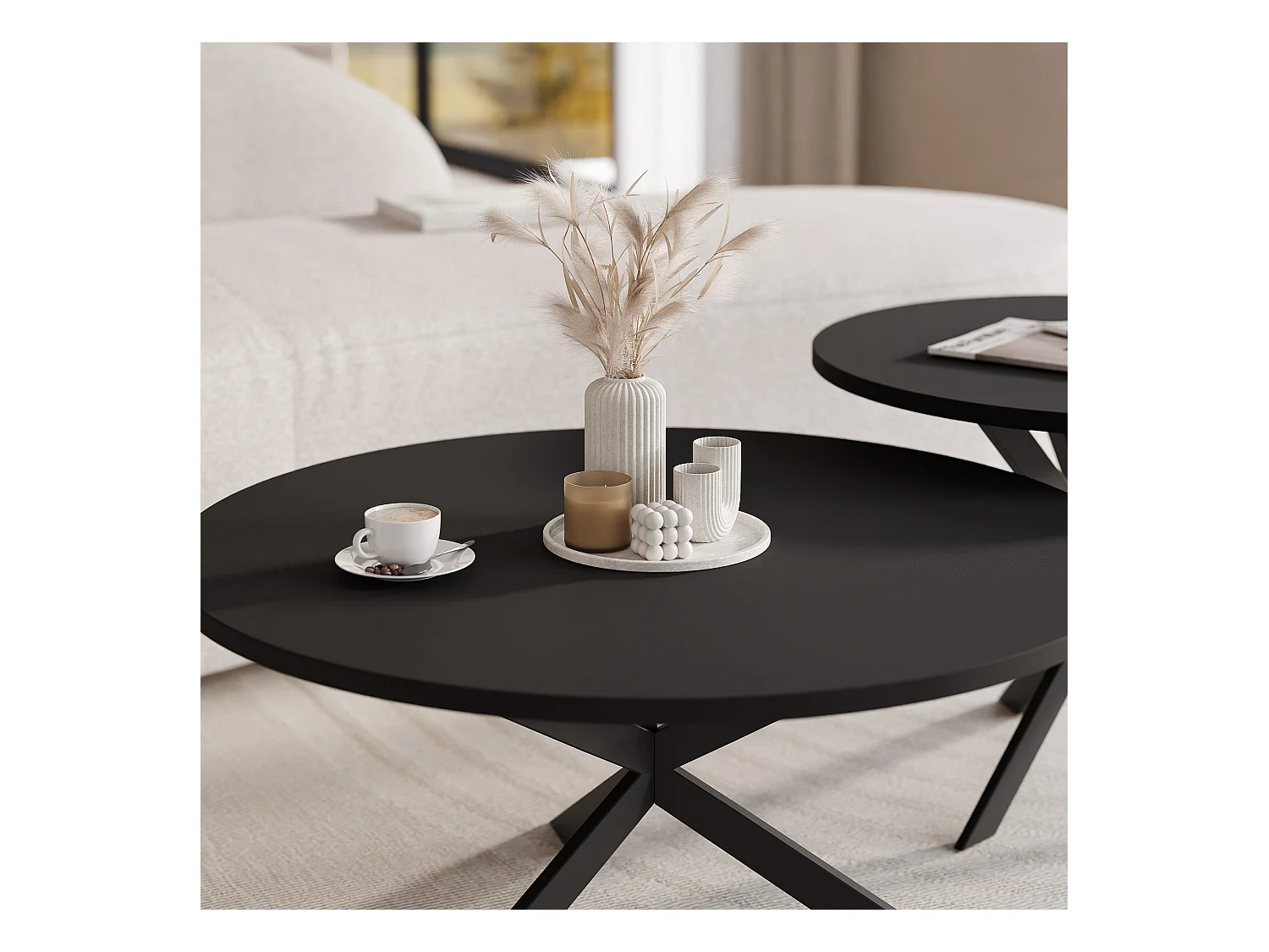 Tables basses gigognes LIBERO - noir et métal noir