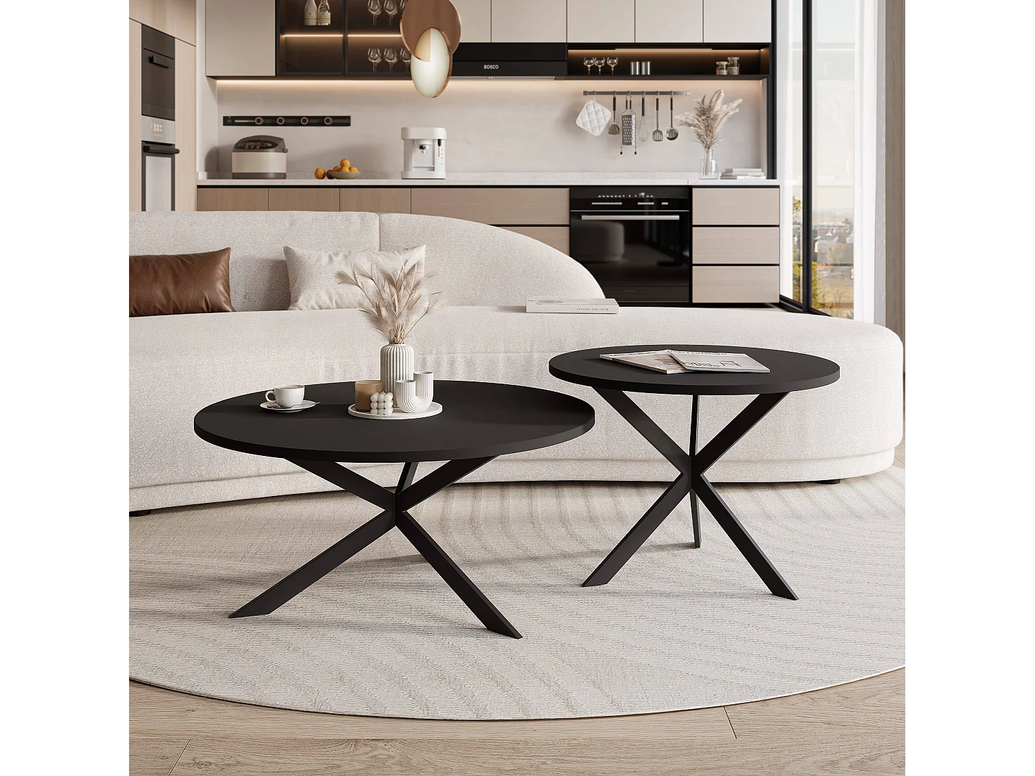 Tables basses gigognes LIBERO - noir et métal noir