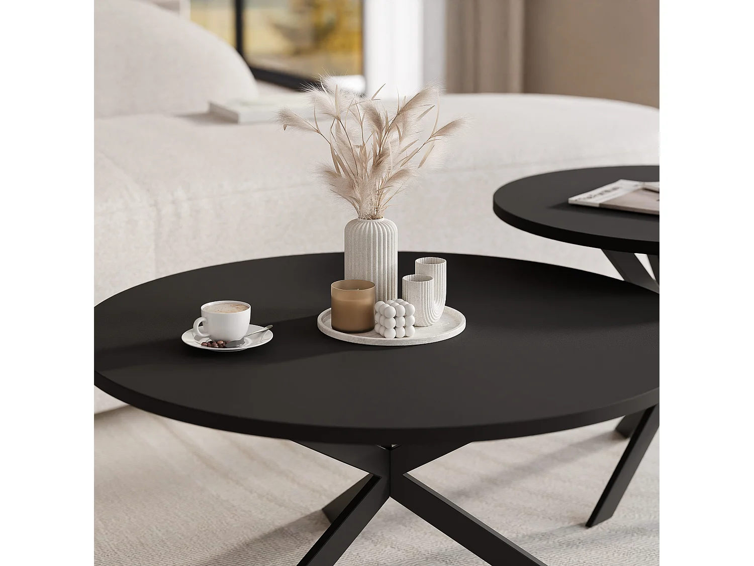 Tables basses gigognes LIBERO - noir et métal noir