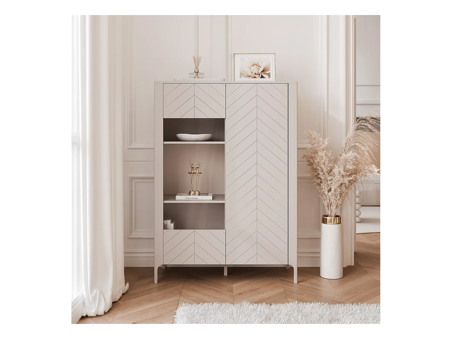 Vitrine moderne à chevrons avec 2 portes - Cachemire - LORIEN