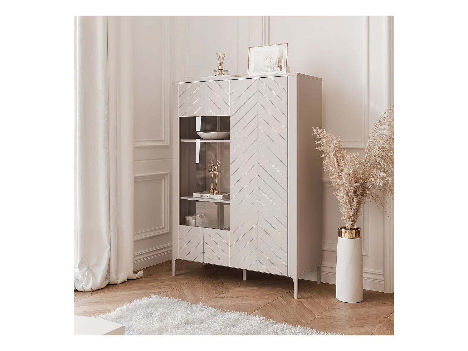 Vitrine moderne à chevrons avec 2 portes - Cachemire - LORIEN