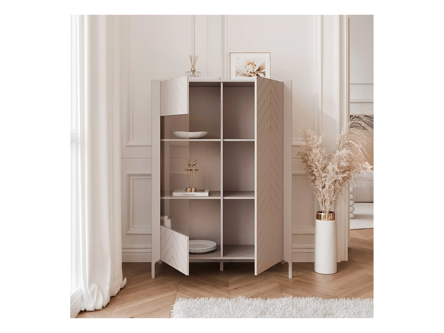 Vitrine moderne à chevrons avec 2 portes - Cachemire - LORIEN