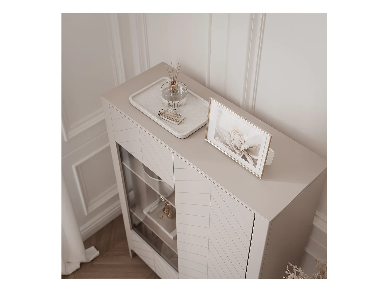 Vitrine moderne à chevrons avec 2 portes - Cachemire - LORIEN