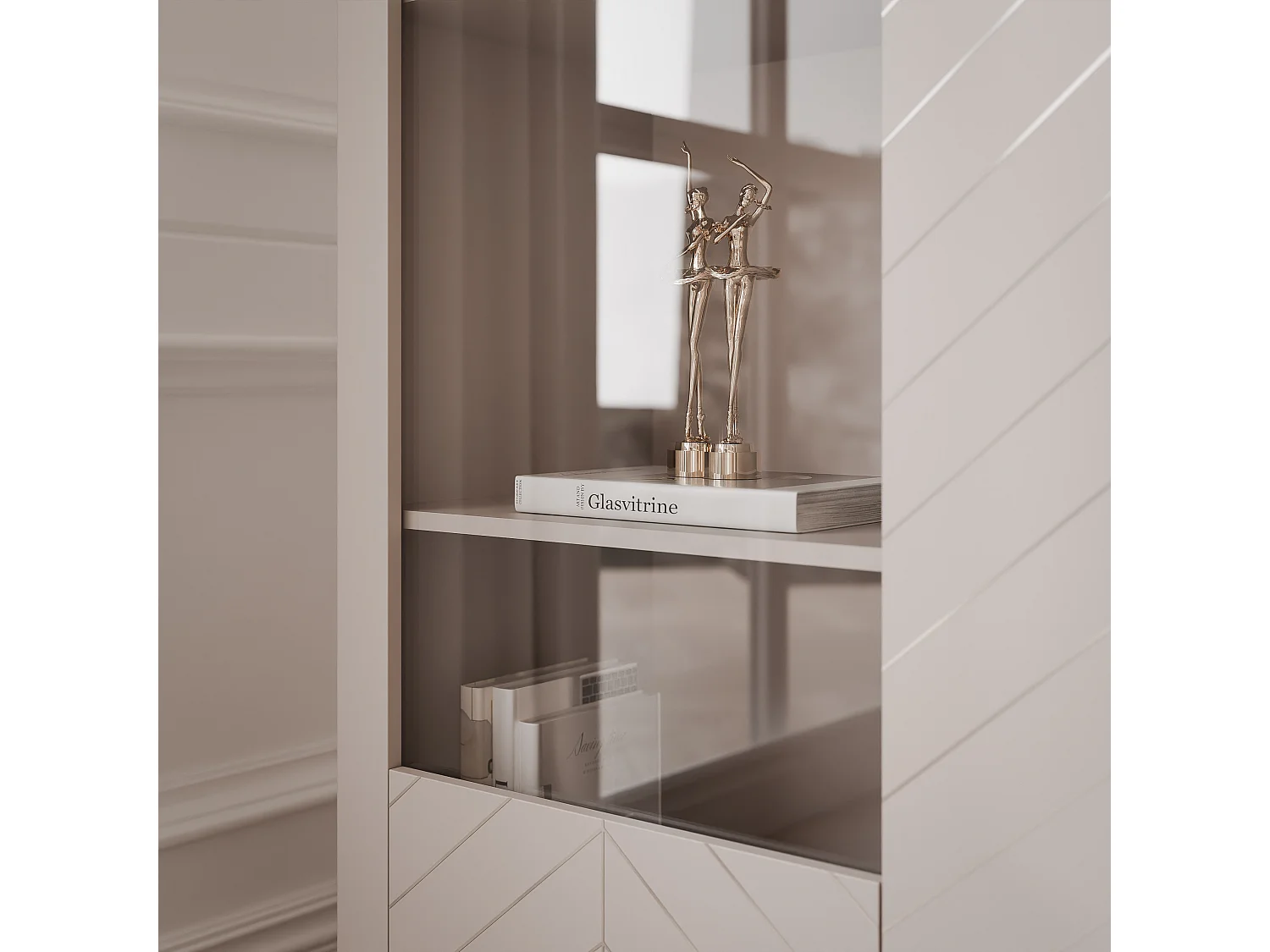 Vitrine moderne à chevrons avec 2 portes - Cachemire - LORIEN