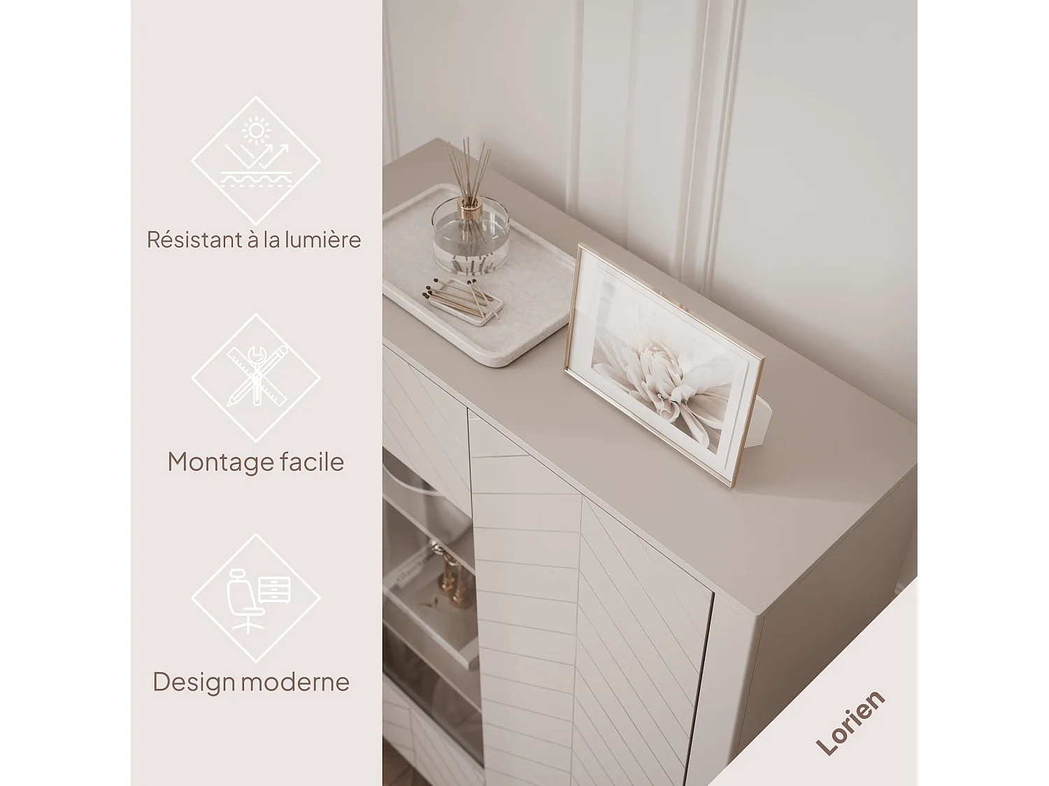 Vitrine moderne à chevrons avec 2 portes - Cachemire - LORIEN