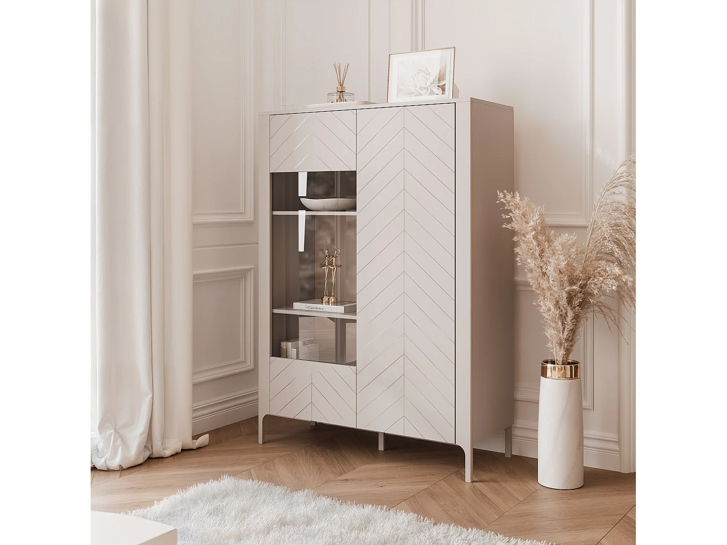 Vitrine moderne à chevrons avec 2 portes - Cachemire - LORIEN